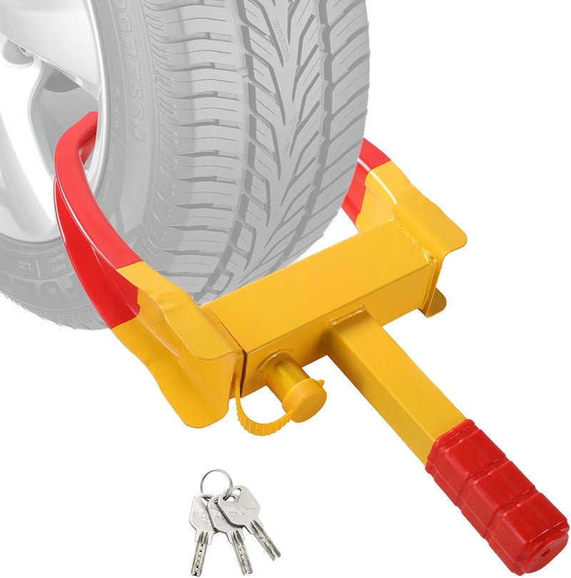 Acymner Wheel Clamp Lock | Heavy Duty Anti Theft Tire Lock, Adjustable Trailer Wheel Lock Universal Security Tire Lock with 3 Keys for Cars Trucks Trailers SUVs (Red) - Image 1